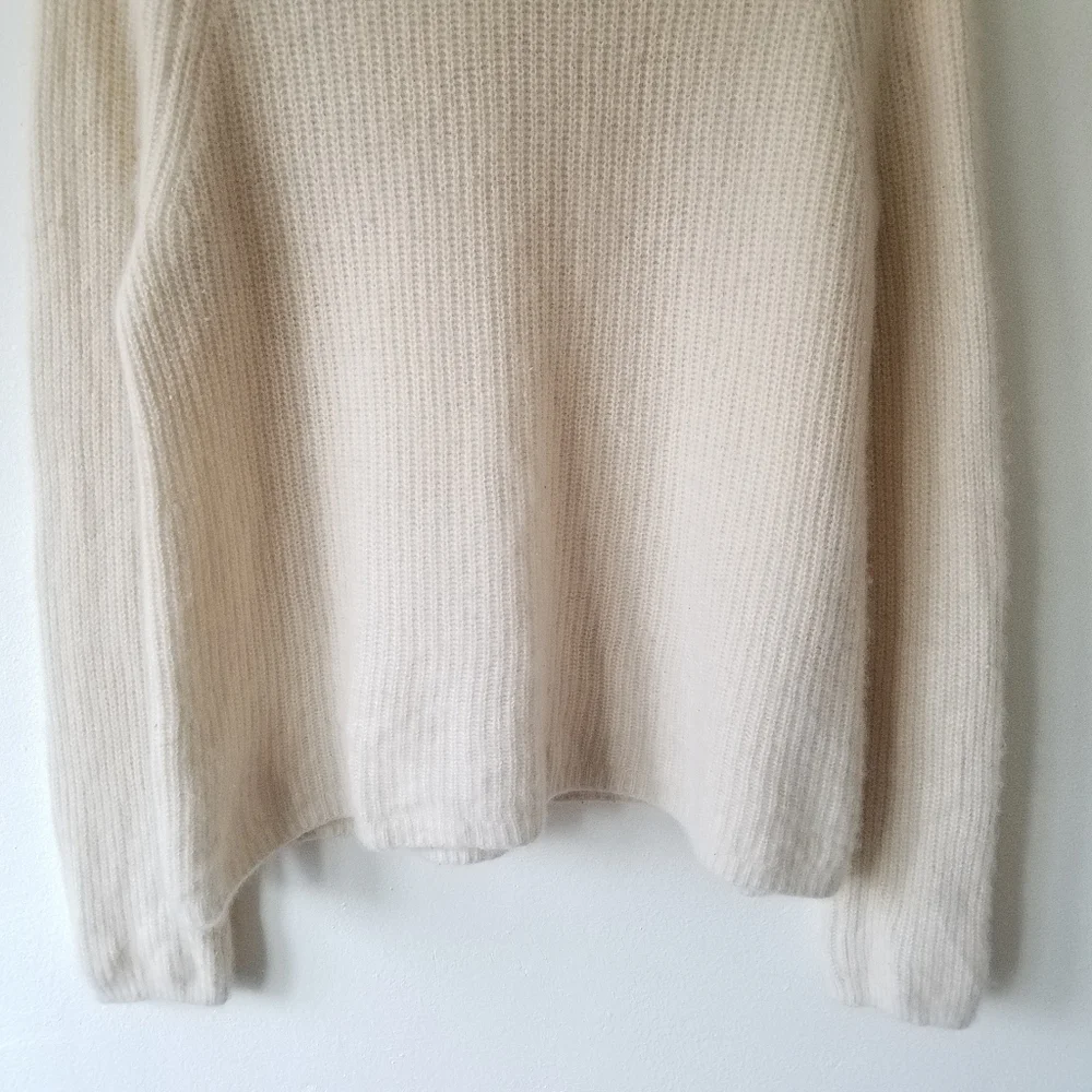 Quince 100% Cashmere Fisherman Ribbed Knit Cream Crew Neck Sweater Size Large - Picture 7 of 12